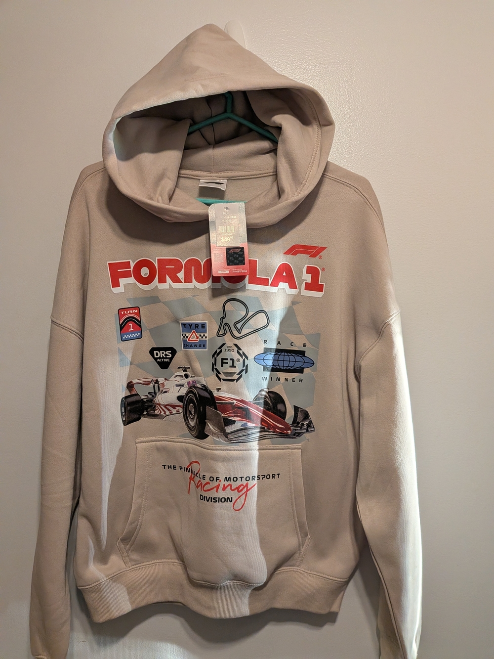 Formula 1 Men Beige Hoodie with Racing Graphic